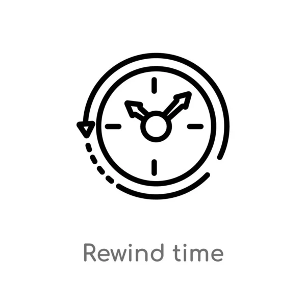 Overzicht Rewind Time Vector Icon Geïsoleerde Zwarte Eenvoudige Lijn Element — Stockvector