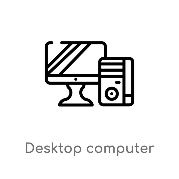 Umriss Desktop Computer Vektor Symbol Vereinzelte Schwarze Einfache Linie Element — Stockvektor