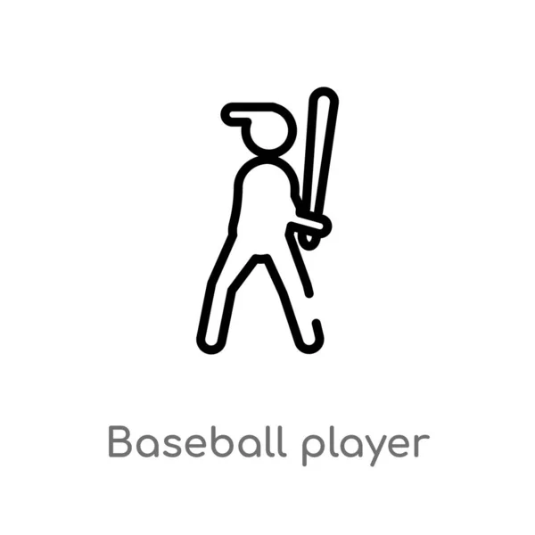 Outline Baseballspieler Mit Fledermausvektorsymbol Vereinzelte Schwarze Einfache Linie Element Illustration — Stockvektor