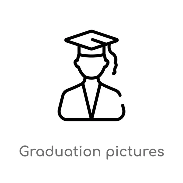 Contorno Graduación Imágenes Vector Icono Elemento Línea Simple Negro Aislado — Vector de stock