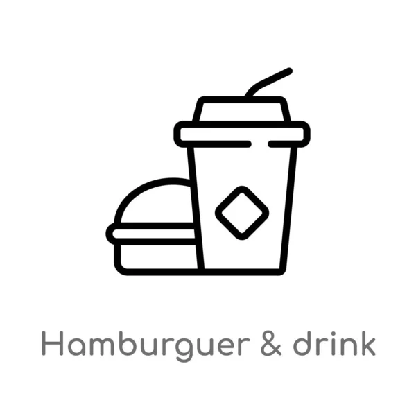 Contorno Hamburguesa Bebida Icono Del Vector Aislado Negro Simple Línea — Vector de stock