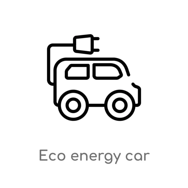 Zarys Eko Energii Ikona Wektora Samochodu Wyizolowany Czarny Prosty Element — Wektor stockowy