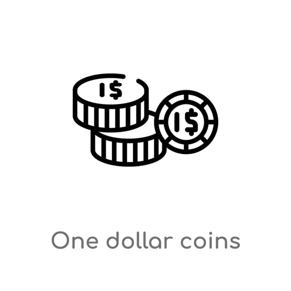 1ドル硬貨ベクトルアイコンの概要を説明します ビジネスコンセプトから分離された黒のシンプルなライン要素のイラスト 白い背景に編集可能なベクトルストローク1ドル硬貨アイコン — ストックベクタ