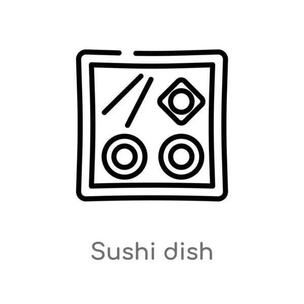 Contorno Plato Sushi Icono Vector Aislado Negro Simple Línea Elemento — Vector de stock
