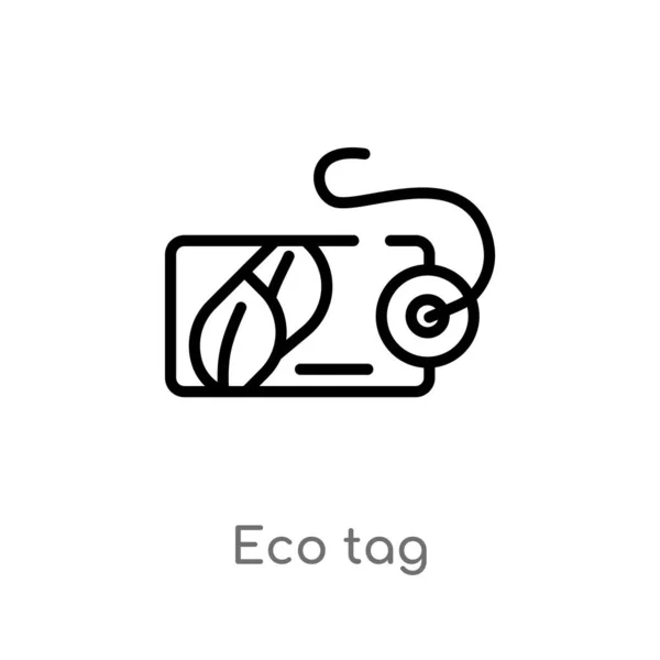 Overzicht Eco Label Vector Pictogram Geïsoleerde Zwarte Eenvoudige Lijn Element — Stockvector