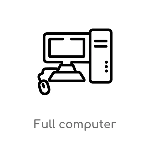 Kontur Fullständig Dator Vektor Ikon Isolerad Svart Enkel Linjeelement Illustration — Stock vektor