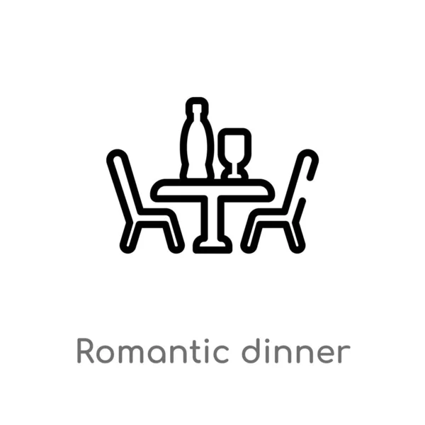 勾勒出浪漫晚餐矢量图标 从爱情和婚礼概念中分离出黑色简单线元素插图 可编辑矢量描边浪漫晚餐图标在白色背景 — 图库矢量图片