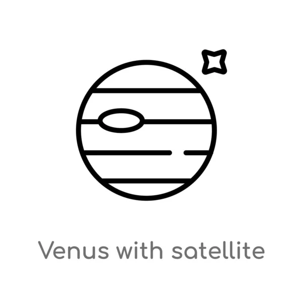 Contorno Venus Con Icono Vector Satélite Elemento Línea Simple Negro — Vector de stock