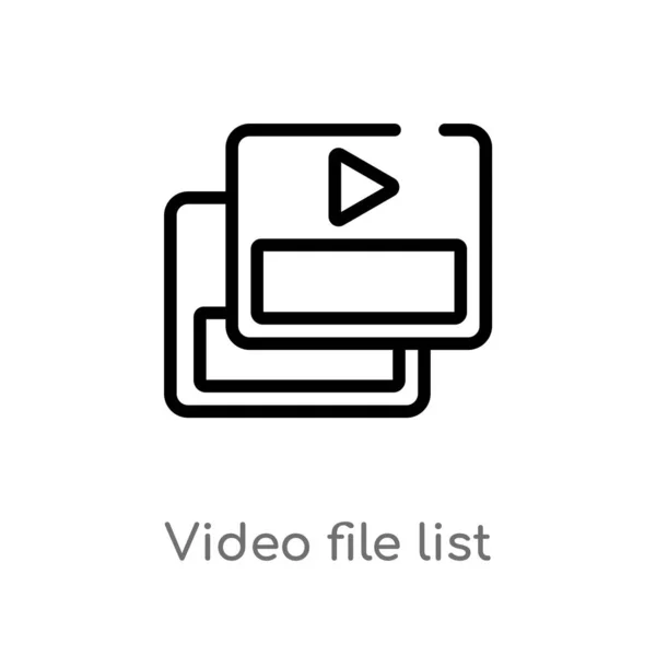 Contorno Video Elenco File Vettoriale Icona Isolato Nero Semplice Linea — Vettoriale Stock