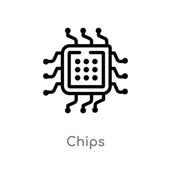 Ikon Chip Vektor Garis Luar Ilustrasi Elemen Sederhana Hitam Terisolasi - Stok Vektor