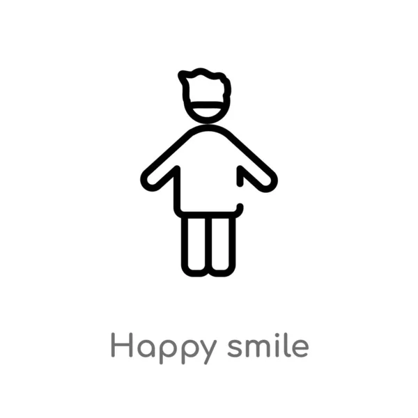 Overzicht Happy Smile Vector Icon Geïsoleerde Zwarte Eenvoudige Lijn Element — Stockvector