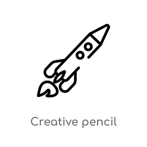 概述创造性铅笔火箭矢量图标 从通用 概念隔离的黑色简单的线元素例证 可编辑的向量冲程创造性铅笔火箭图标上的白色背景 — 图库矢量图片