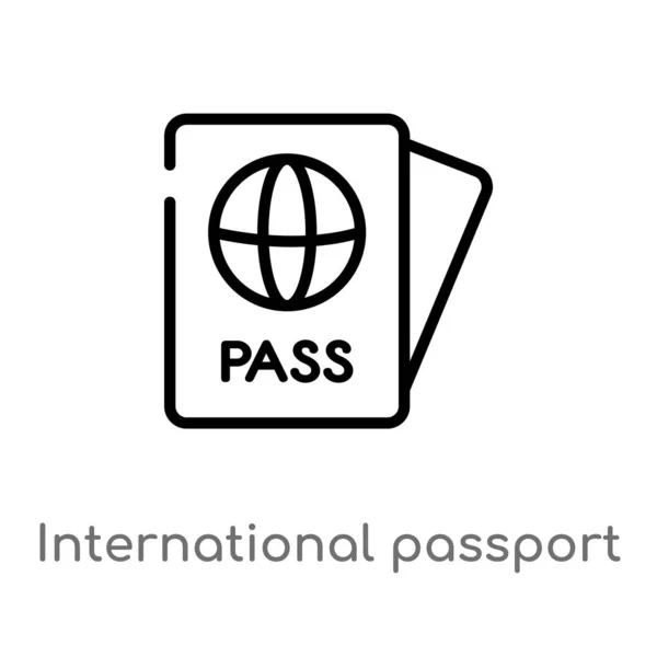 概述国际护照矢量图标 从技术概念看被隔绝的黑简单的线元素例证 可编辑的矢量行程国际护照图标在白色背景 — 图库矢量图片