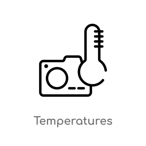 Overzichts Temperaturen Vector Icoon Geïsoleerde Zwarte Eenvoudige Lijn Element Illustratie — Stockvector