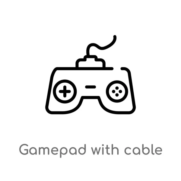 Contorno Gamepad Con Icono Vector Cable Aislado Negro Simple Línea — Vector de stock