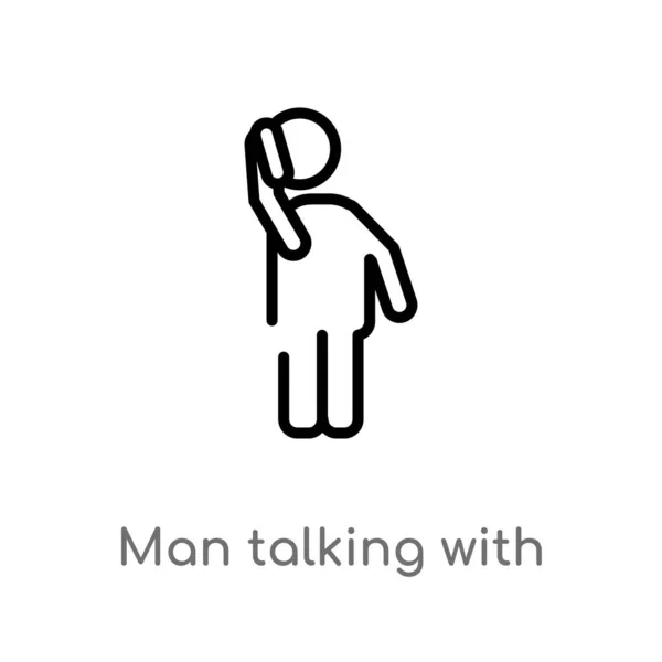 Contour Homme Parlant Avec Téléphone Icône Vectorielle Illustration Isolée Élément — Image vectorielle