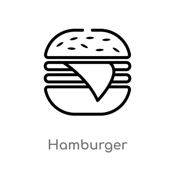 Obrys Ikony Hamburgerových Vektorů Izolovaná Černá Jednoduchá Čára Ilustrace Amerického — Stockový vektor