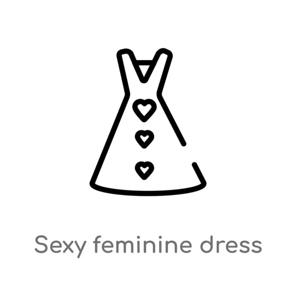 轮廓性感的女性礼服在黑色矢量图标 孤立的黑色简单线条元素插图从女人服装的概念 可编辑的矢量行程性感的女性礼服在黑色图标上的白色 — 图库矢量图片