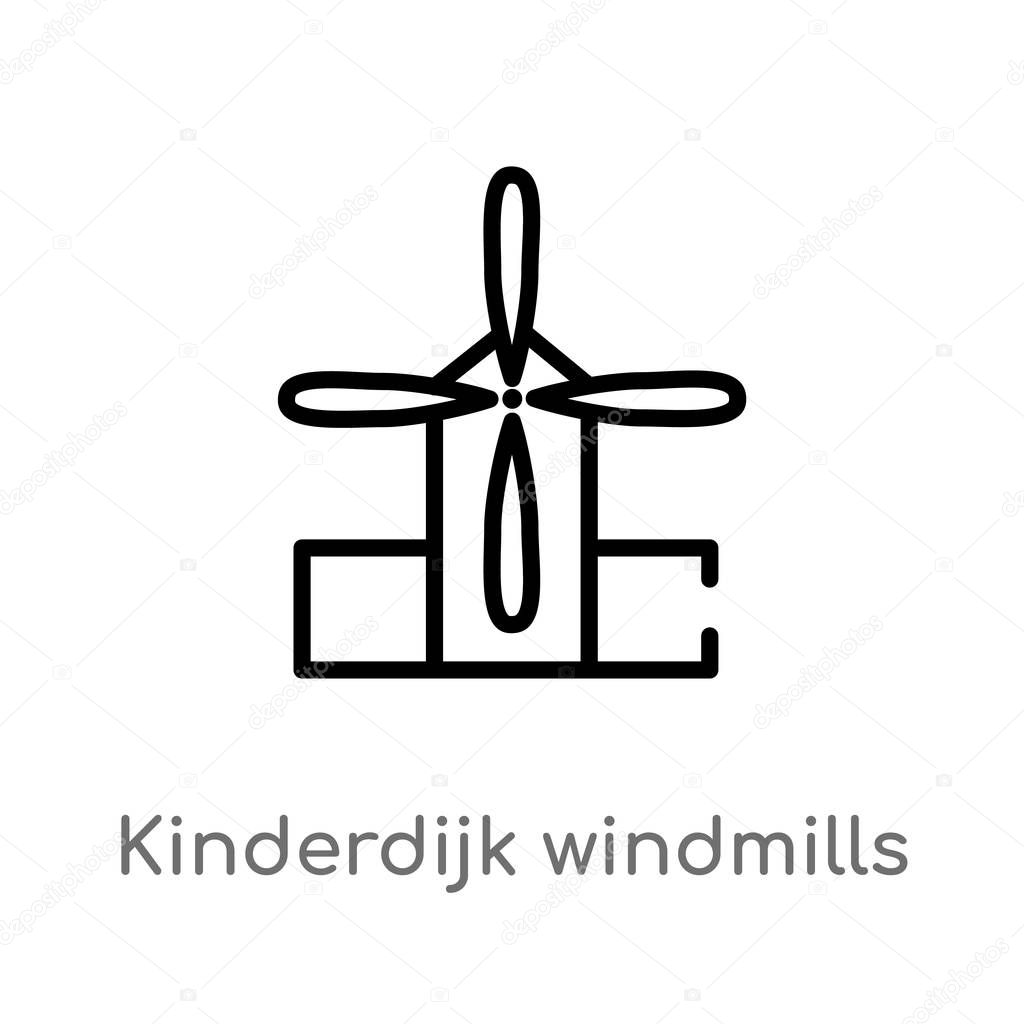 outline kinderdijk windmills vector icon. isolated black simple line element illustration from monuments concept. editable vector stroke kinderdijk windmills icon on white background