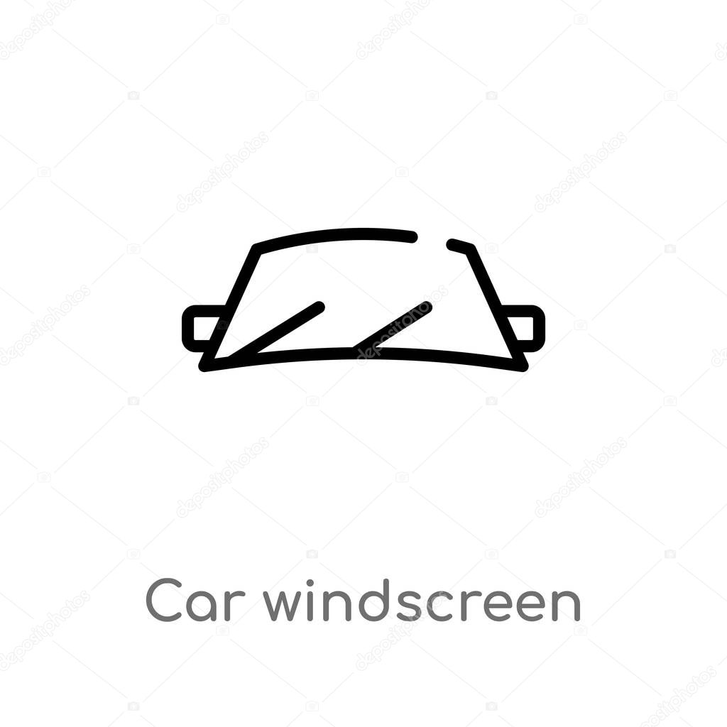 Outline car windscreen vector icon. isolated black simple line element illustration from car parts concept. editable vector stroke car windscreen icon on white background