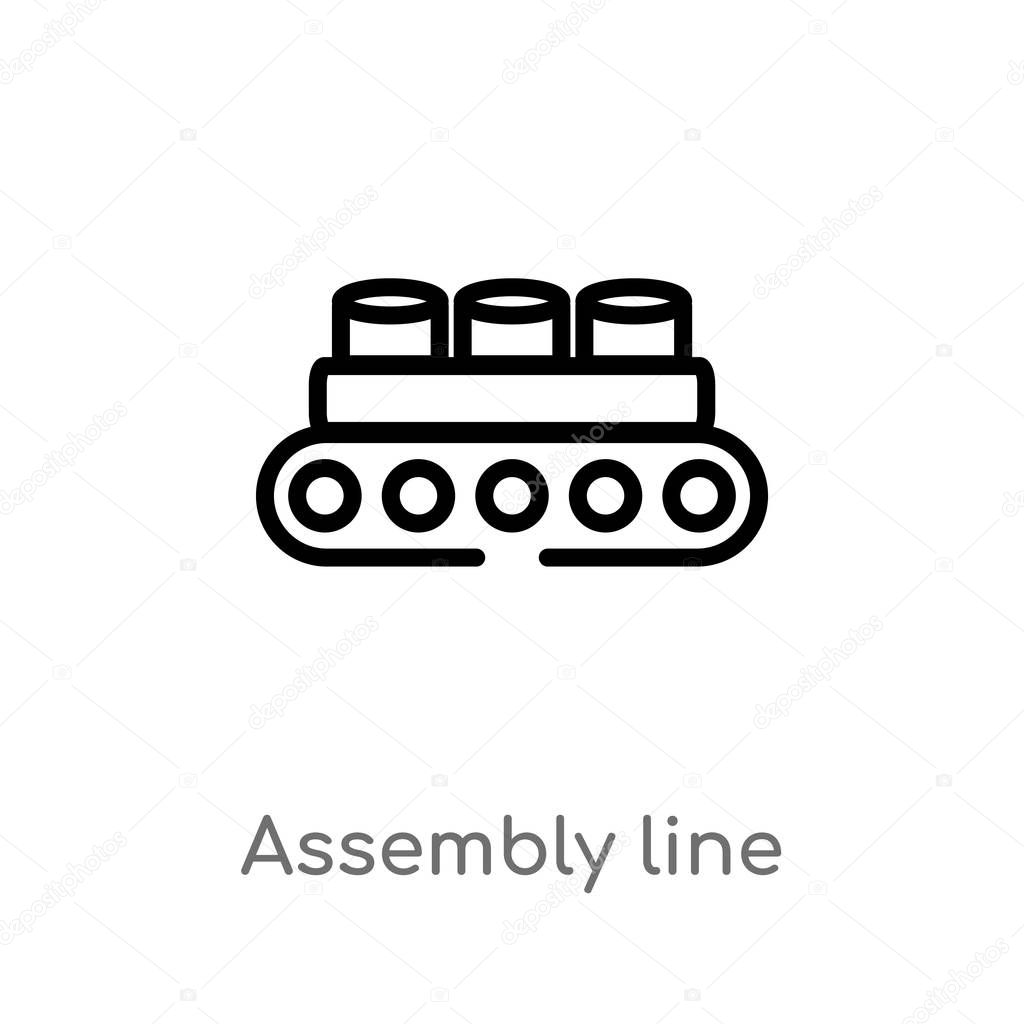 Outline assembly line vector icon. isolated black simple line element illustration from industry concept. editable vector stroke assembly line icon on white background
