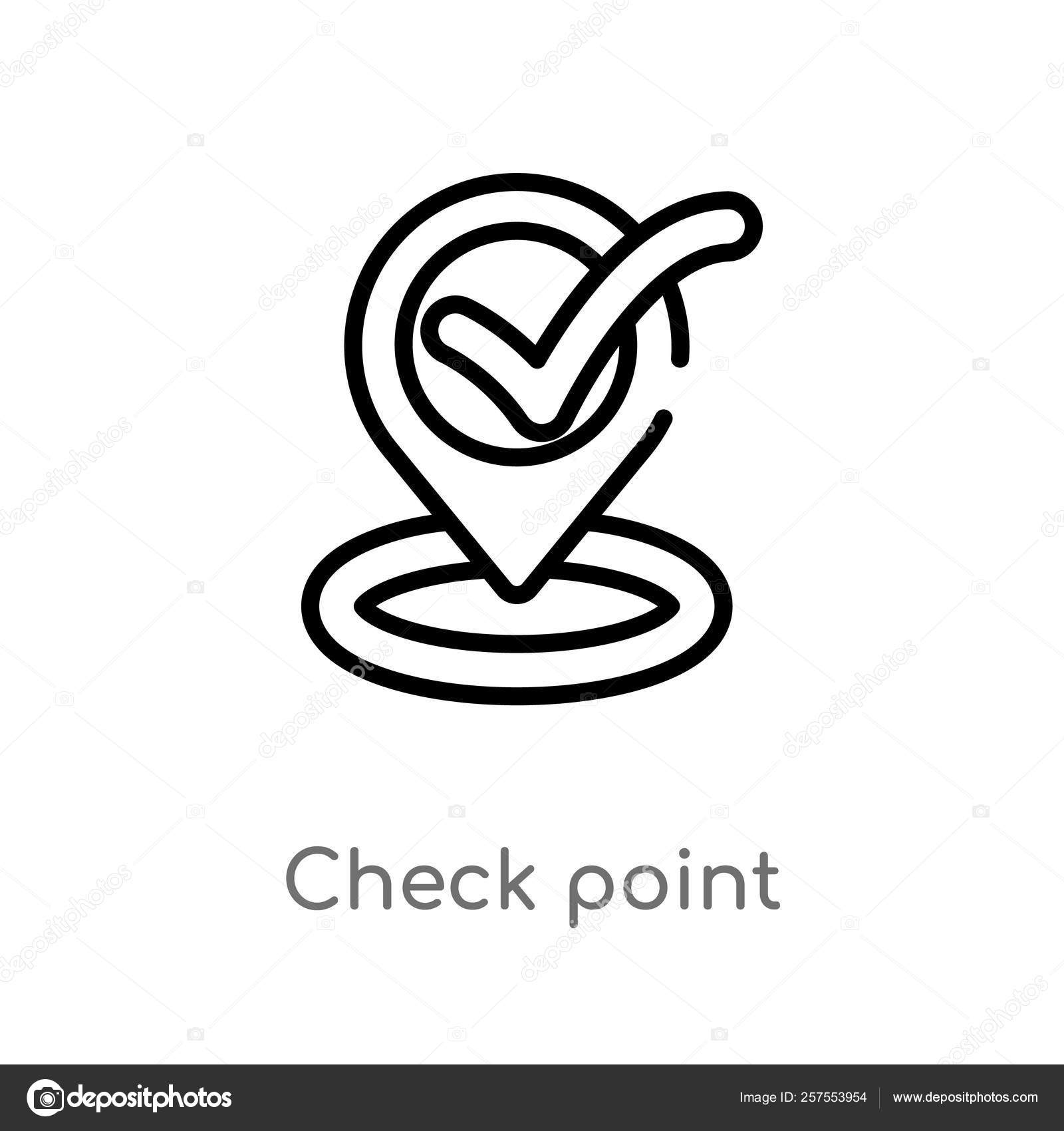 Outline Check Point Vector Icon Isolated Black Simple Line Element