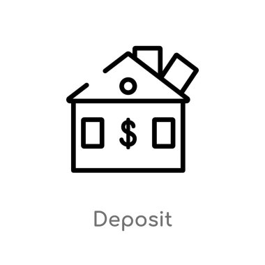 Anahat mevduat vektör simgesi. basit çizgi eleman illüstrasyon izole gayrimenkul kavramı. Beyaz arka planda düzenlenebilir vektör kontur mevduat simgesi