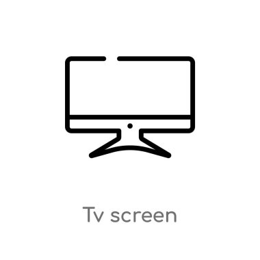 anahat tv ekran vektör simgesi. bilgisayar kavramından izole siyah basit çizgi öğesi illüstrasyon. beyaz arka planda değiştirilebilir vektör vuruşu tv ekran simgesi