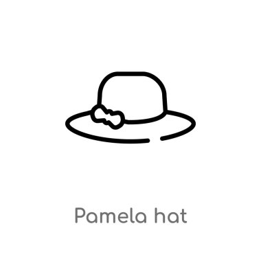 Anahat Pamela şapka vektör simgesi. basit eleman illüstrasyon izole çizgi siyah kavramı yaz. Beyaz arka planda düzenlenebilir vektör kontur Pamela şapka simgesi