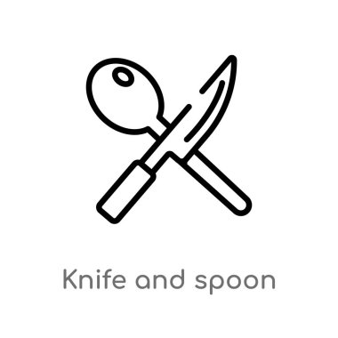 Anahat bıçak ve kaşık vektör simgesi geçti. nihai glyphicons kavramı izole siyah basit çizgi eleman. düzenlenebilir vektör kontur bıçak ve kaşık beyaz arka planda simge geçti