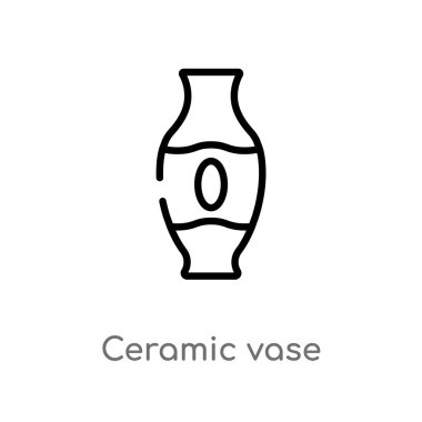 anahat seramik vazo vektör simgesi. sanat kavramından izole siyah basit çizgi elemanı illüstrasyon. beyaz arka plan üzerinde editable vektör kontur seramik vazo simgesi