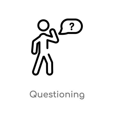 outline questioning vector icon. isolated black simple line element illustration from activity and hobbies concept. editable vector stroke questioning icon on white background