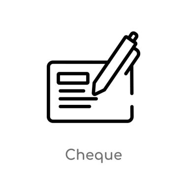 Anahat çek vektör simgesi. basit izole çizgi eleman siyah illüstrasyon ödeme kavramı. Beyaz arka planda düzenlenebilir vektör kontur çek simgesi