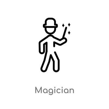 anahat sihirbaz vektör simgesi. dış mekan etkinlikleri kavramından izole siyah basit çizgi elemanı illüstrasyon. beyaz arka plan üzerinde değiştirilebilir vektör vuruşu sihirbaz simgesi