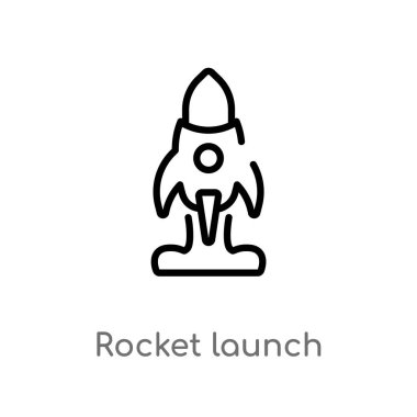 Anahat roket fırlatma vektör simgesi. basit izole eleman arayüz kavramı vektör siyah. Beyaz arka planda düzenlenebilir vektör kontur roket fırlatma simgesi