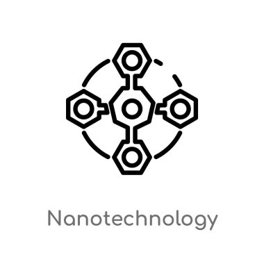 Anahat nanoteknoloji vektör simgesi. Basit hat eleman illüstrasyon izole teknoloji kavramı siyah. Beyaz arka planda düzenlenebilir vektör kontur nanoteknoloji simgesi