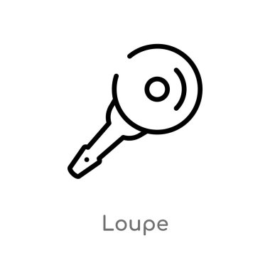 loupe vektör simgesini anahat. müşteri hizmetleri kavramından izole siyah basit satır öğesi illüstrasyon. beyaz arka planda değiştirilebilir vektör kontur loupe simgesi