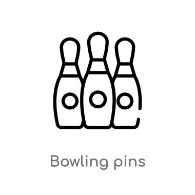 anahat bowling pinleri vektör simgesi. eğlence ve arcade kavramından izole siyah basit çizgi elemanı illüstrasyon. beyaz arka plan üzerinde değiştirilebilir vektör vuruşu bowling pinleri simgesi