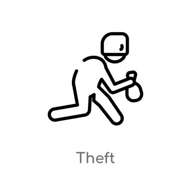 hırsızlık vektör simgesini anahat. siber kavramdan izole siyah basit çizgi elemanı illüstrasyon. beyaz arka planda değiştirilebilir vektör vuruşu hırsızlık simgesi
