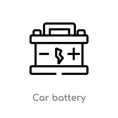 Anahat araba pil vektör simgesi. Basit hat eleman illüstrasyon izole mekanik kavramı. Beyaz arka planda düzenlenebilir vektör kontur araba pil simgesi