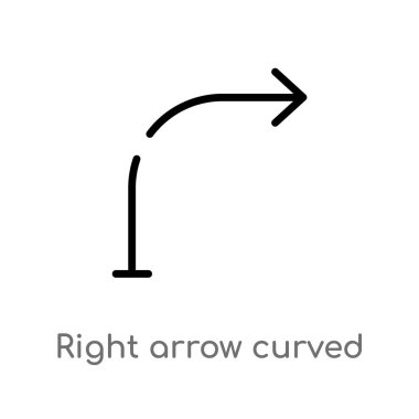 anahat sağ ok kavisli vektör simgesi. oklar kavramından izole siyah basit çizgi elemanı illüstrasyon. beyaz arka planda düzeltilebilir vektör vuruşu sağ ok kavisli simgesi