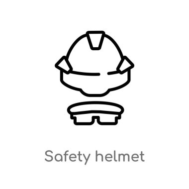 güvenlik kaskı vektör simgesini anahat. inşaat kavramından izole siyah basit çizgi elemanı illüstrasyon. beyaz arka planda değiştirilebilir vektör vuruşu güvenlik kaskı simgesi