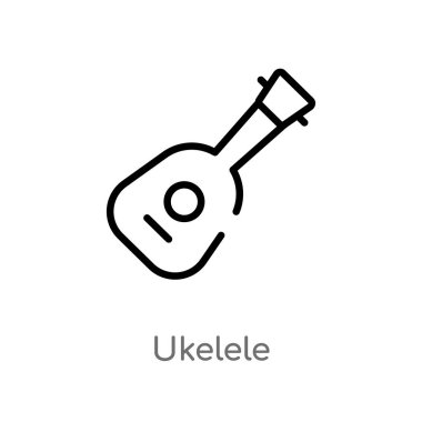 Anahat ukelele vektör simgesi. basit çizgi eleman illüstrasyon izole müzik kavramı siyah. Beyaz arka planda düzenlenebilir vektör kontur ukelele simgesi