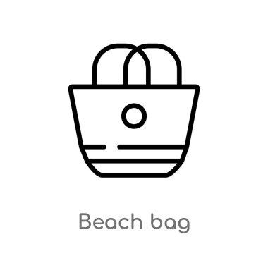 Anahat plaj çantası vektör simgesi. basit eleman illüstrasyon izole çizgi siyah kavramı yaz. Beyaz arka planda düzenlenebilir vektör kontur plaj çantası simgesi