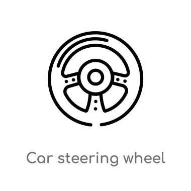 Anahat araba direksiyon vektör simgesi. Basit hat eleman illüstrasyon izole mekanik kavramı. Beyaz arka planda düzenlenebilir vektör kontur araba direksiyon simgesi