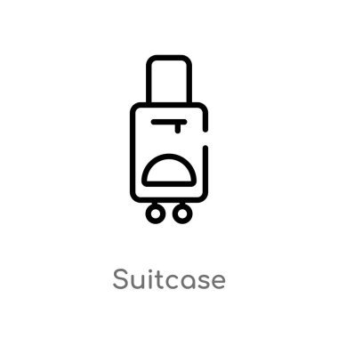 Anahat bavul vektör simgesi. izole basit hat eleman illüstrasyon işareti kavramı. Beyaz arka planda düzenlenebilir vektör kontur bavul simgesi