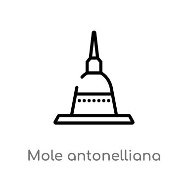 torino vektör simgesinde mole antonelliana anahat. sinema kavramından izole siyah basit çizgi elemanı illüstrasyon. beyaz arka plan üzerinde torino simgesinde editable vektör vuruş köstebek antonelliana