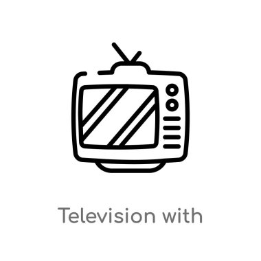 anten vektör simgesi ile anahat televizyon. sinema kavramından izole siyah basit çizgi elemanı illüstrasyon. beyaz arka planda anten simgesi ile değiştirilebilir vektör kontur televizyon