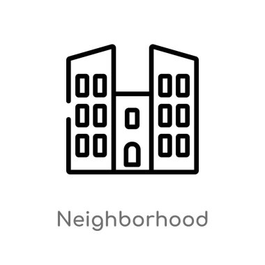 Anahat mahalle vektör simgesi. basit çizgi eleman illüstrasyon izole gayrimenkul kavramı. Beyaz arka planda düzenlenebilir vektör kontur mahalle simgesi