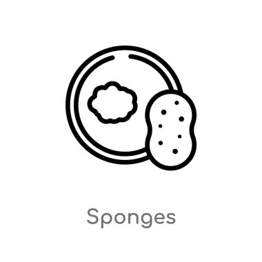 anahat süngerler vektör simgesi. temizlik kavramından izole siyah basit çizgi elemanı illüstrasyon. beyaz arka plan üzerinde değiştirilebilir vektör kontur süngerleri simgesi